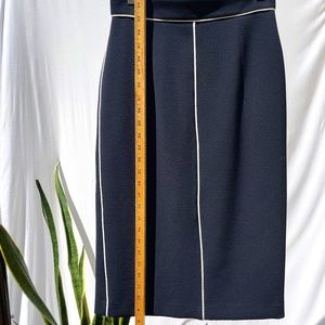 Navy Pencil Work Skirt with Cream Piping Detail